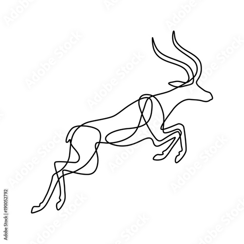 Endless line art illustration of antelope. Continuous black outline drawing on white background