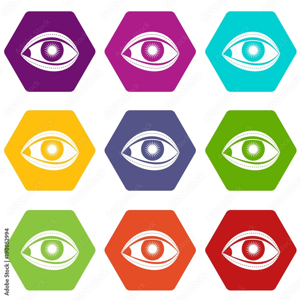 Plastic surgery of eye icon set color hexahedron Plastic surgery of eye icon set color hexahedron