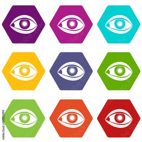 Plastic surgery of eye icon set color hexahedron