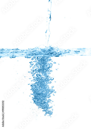 water jet with bubbles on white background
