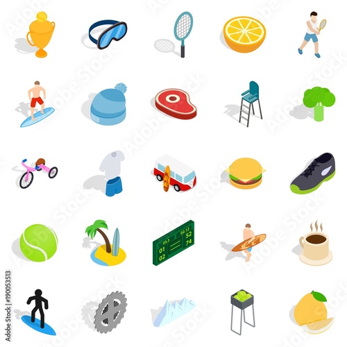 Street fitness icons set, isometric style