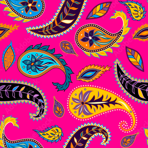 Pattern based on decorative elements Paisley. Seamless pattern in indian style. photo