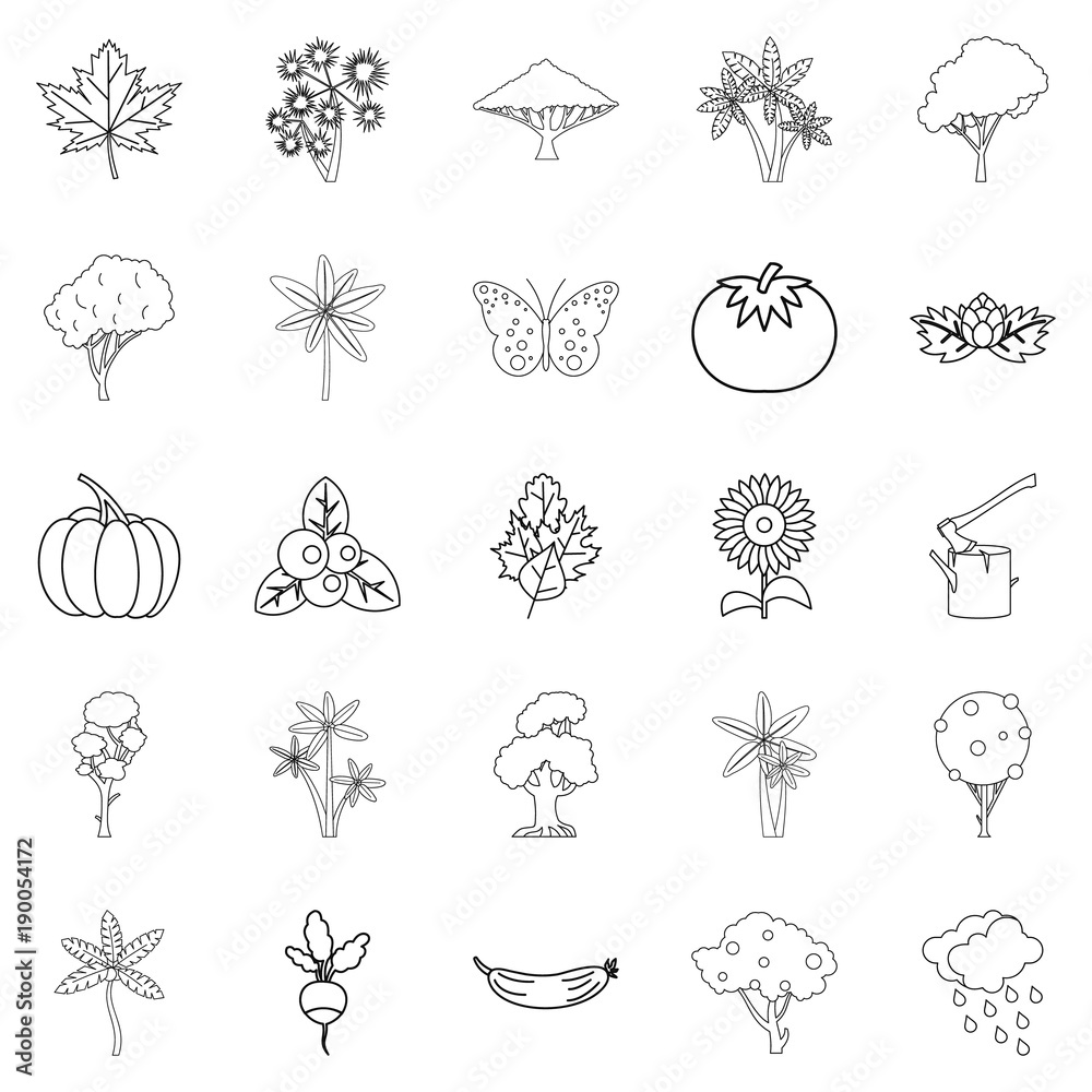 World of nature icons set, outline style World of nature icons set, outline style