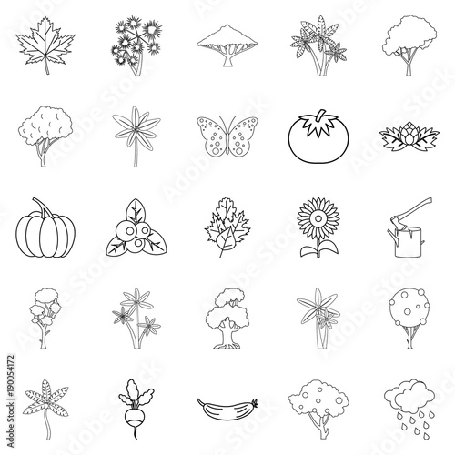 World of nature icons set  outline style