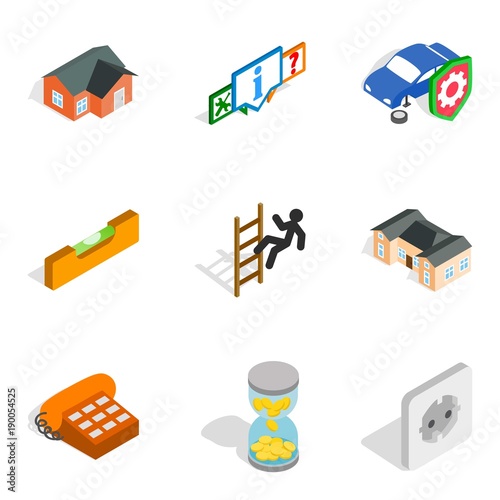 Capital repair icons set, isometric style