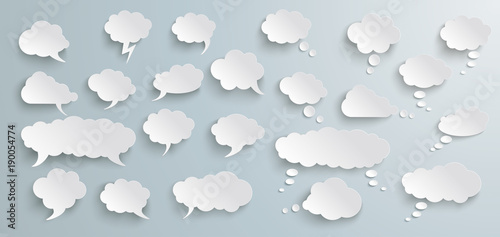 Speech And Thought Bubbles Set Grey Banner