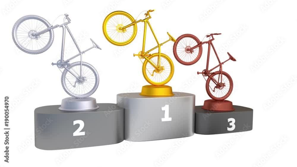 Mountain Bike Podium with Gold Silver and Bronze Trophy in Infinite