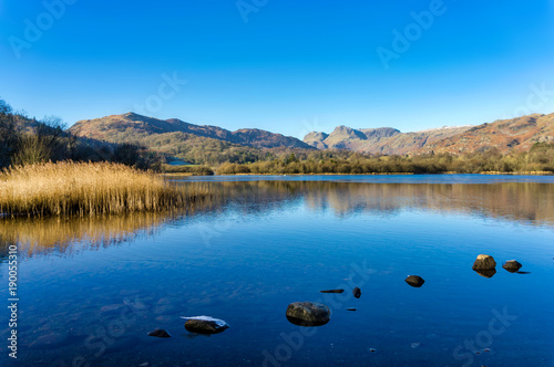 A calm Elterwater with the Langdale Pikes in the distance photo