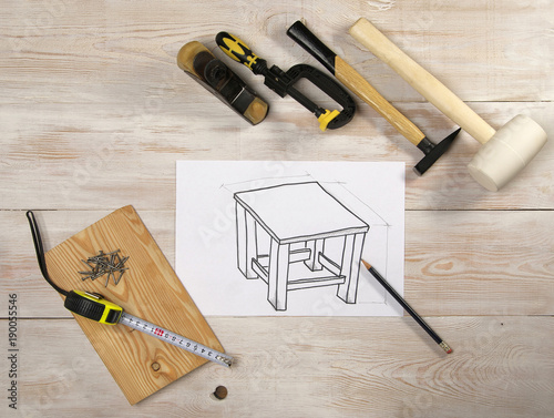 sketch furniture on a white sheet of paper, the top view