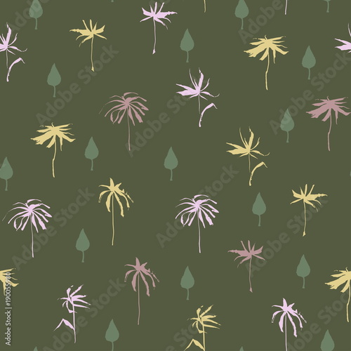 Vector floral seamless pattern. Hand drawn stylized flowers. Grunge style background.