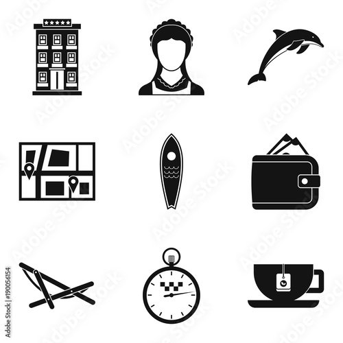 Hotel room icons set, simple style