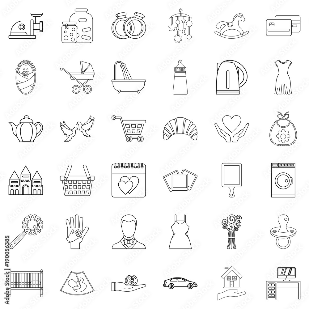 Joint life icons set, outline style Joint life icons set, outline style