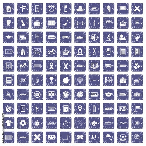 100 bus icons set grunge sapphire