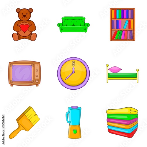 House cleaning icons set, cartoon style