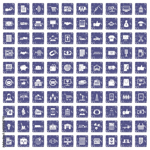 100 business icons set grunge sapphire