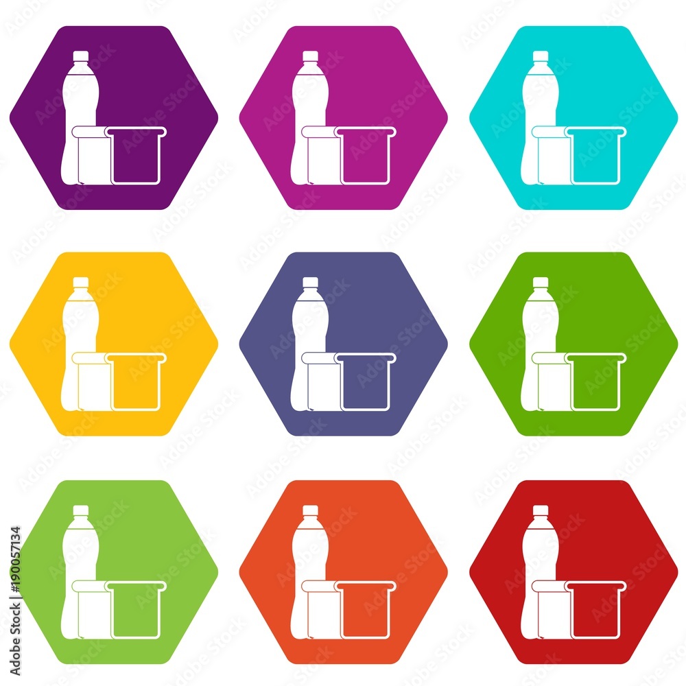 Food icon set color hexahedron Food icon set color hexahedron