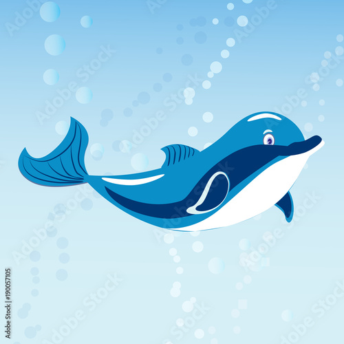 Cute dolphins aquatic marine nature ocean blue mammal sea water wildlife animal vector illustration.