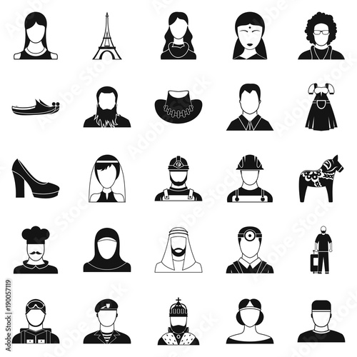 Townsman icons set, simple style
