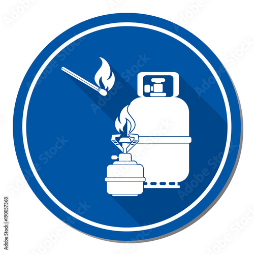 Camping stove with gas bottle icon vector