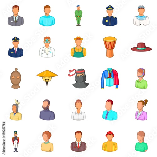 Fellow icons set, cartoon style