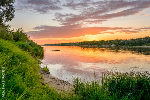 Russian landscape. Sunset over the river Oka.