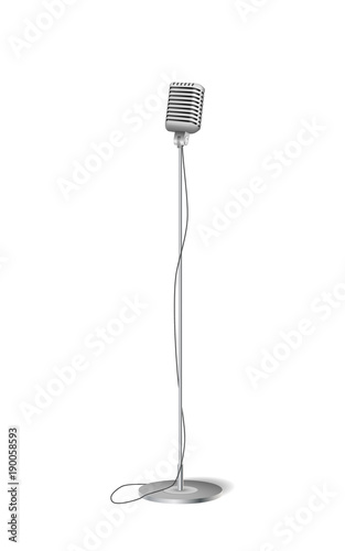 Cinema concert microphone. Retro silver standing microphone isolated on white. vector illustration