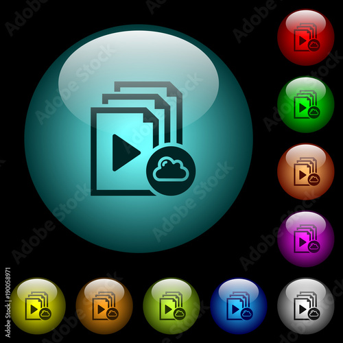Cloud playlist icons in color illuminated glass buttons