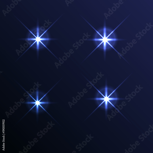 Light Glow Flare Stars Effect on transparent background. Vector