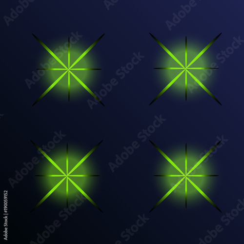 Light Green Flare Stars Effect on transparent background. Vector