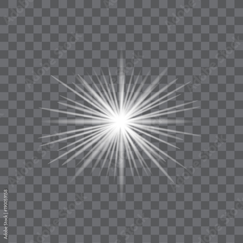 White sparkling stars glitter special light effect on transparent background. Vector