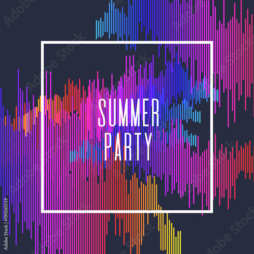 Summer party poster. Colored stripes on dark background.