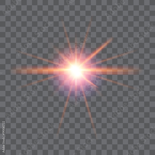 Glow sun light effect on transparent background. Vector