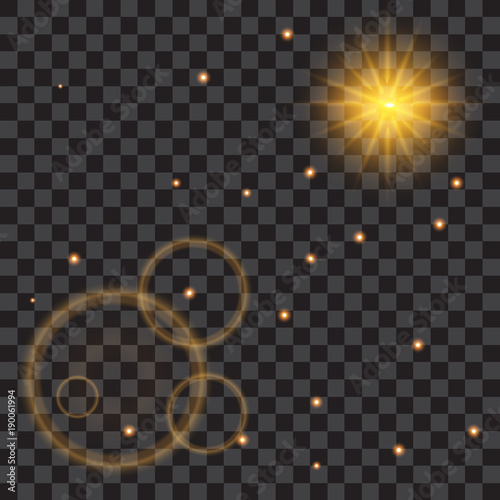 golden effects of light on transprent background.Vector