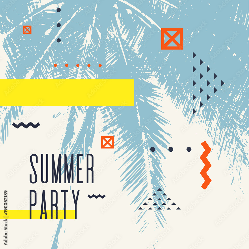 Modern poster with palm tree and geometric graphic. Modern poster with palm tree and geometric graphic.