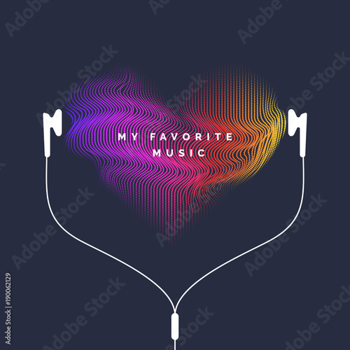 Vivid illustration with headphones and sound waves.
