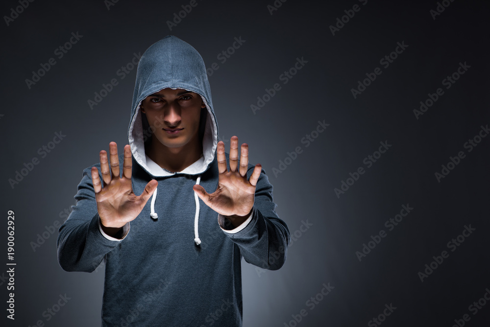 Innovation concept with young man pressing virtual buttons Innovation concept with young man pressing virtual buttons