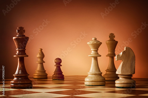 Chess board game for ideas and competition and strategy, business success concept. Chess background.