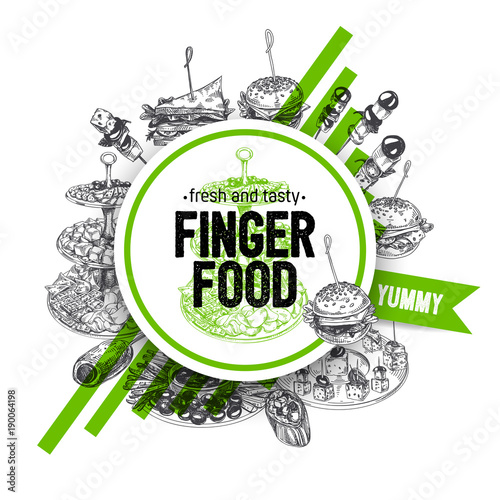 Beautiful vector hand drawn finger foods Illustration.