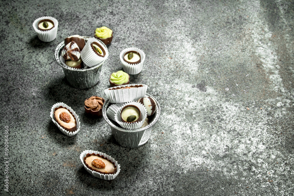 Chocolate candies in a bowls. Chocolate candies in a bowls.