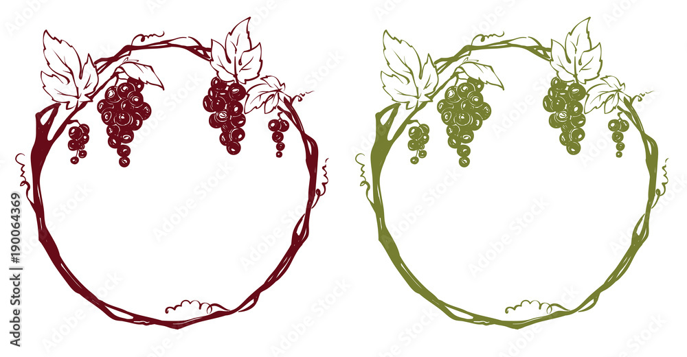 Frame from grapes / Vector illustration, set floral design element - obrazy, fototapety, plakaty 
