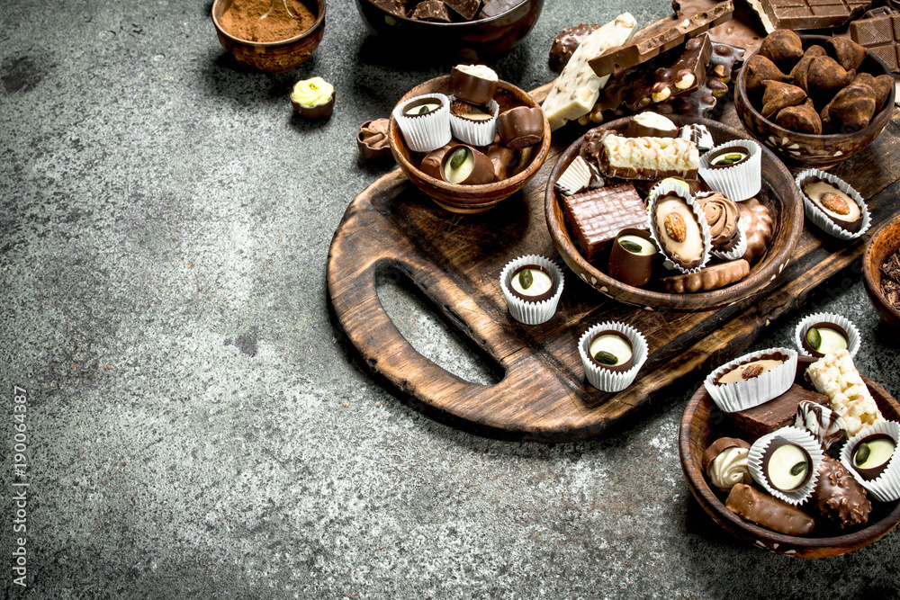 Chocolate candies in a bowls. Chocolate candies in a bowls.