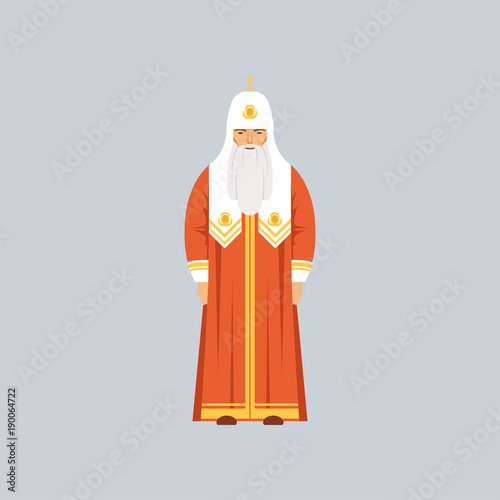 Orthodox Patriarch in red soutane, representative of religious confession vector Illustration
