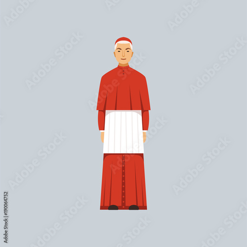 Catholic Cardinal in red robe, representative of religious confession vector Illustration