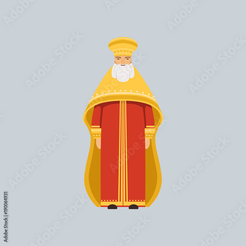 Orthodox Metropolitan in red soutane, representative of religious confession vector Illustration