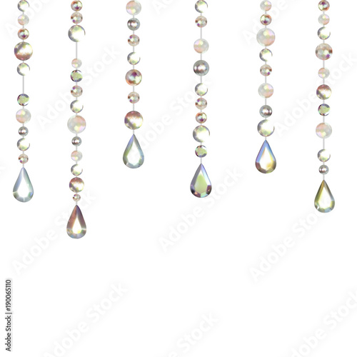 Diamonds. Gems. Garland. Decoration. Threads. Vector illustration. Jewelry. Crystals. Vertical pattern. Border.