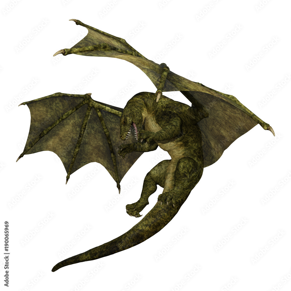 Fototapeta premium 3D Rendering Fantasy Dragon on White