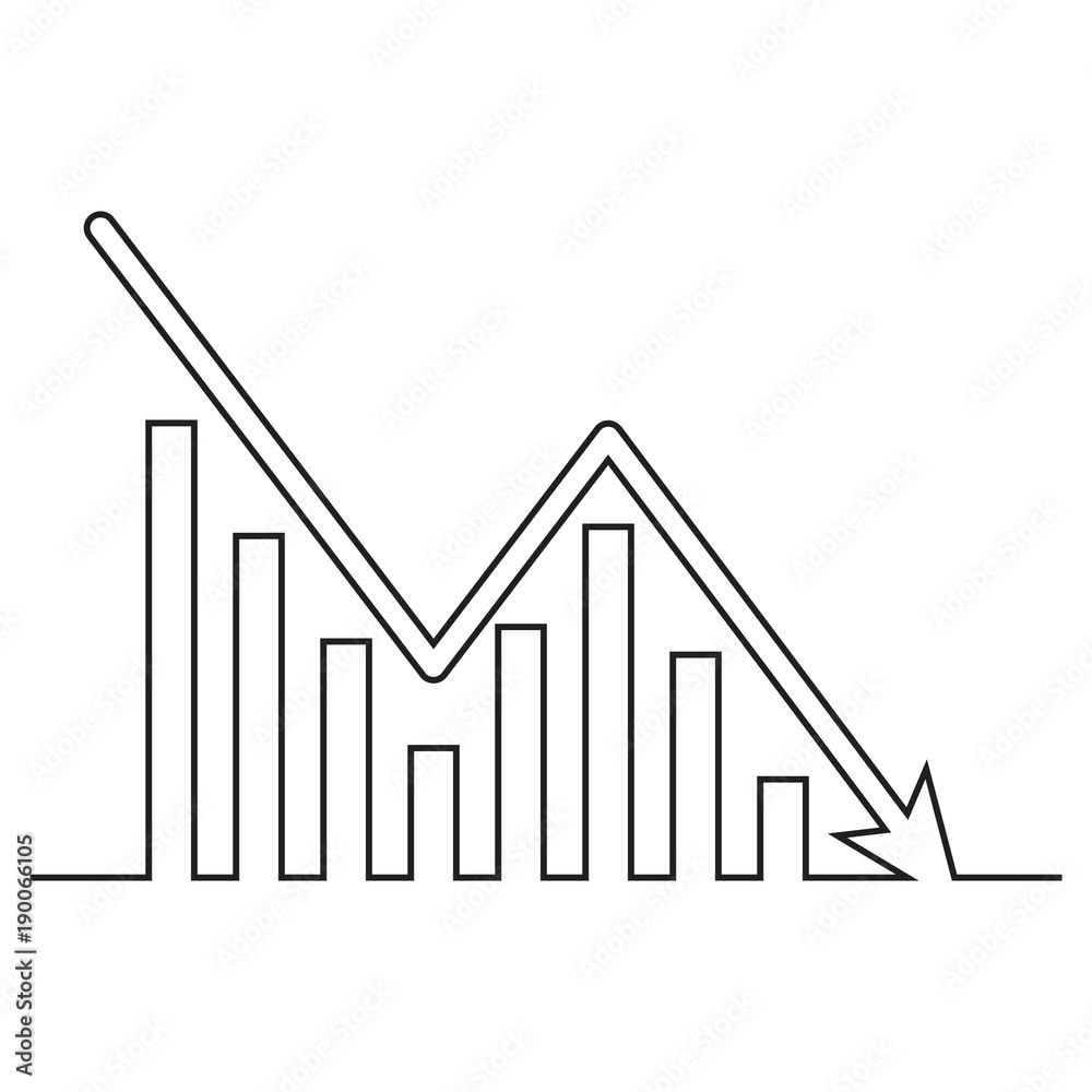 Business graph icon isolated on white background. Downside trend graph, bar chart image with arrow down. Vector illustration for banner, template, poster, postcard, web, app Business graph icon isolated on white background. Downside trend graph, bar chart image with arrow down. Vector illustration for banner, template, poster, postcard, web, app
