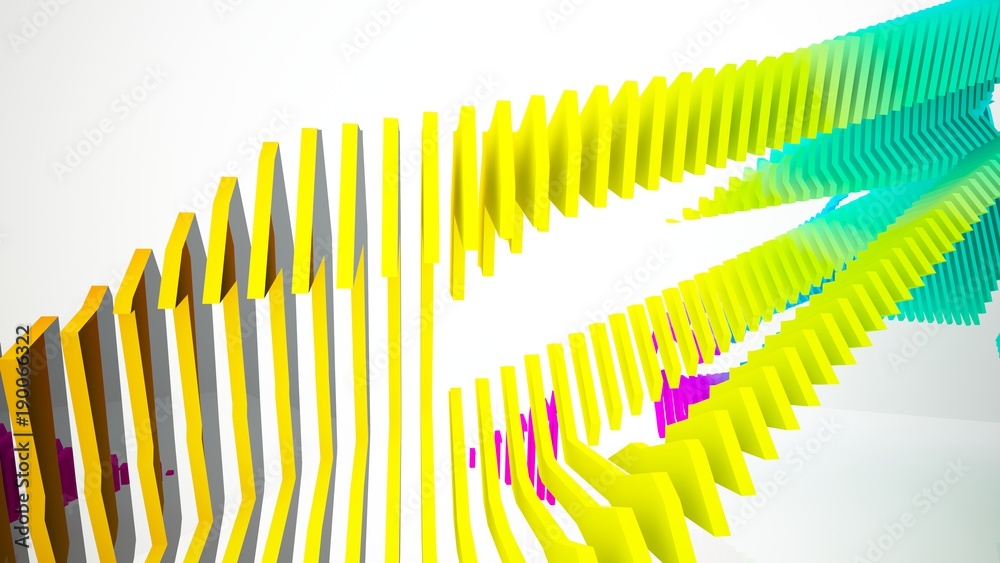 Fototapeta premium Abstract white and colored gradient parametric interior with window. 3D illustration and rendering.