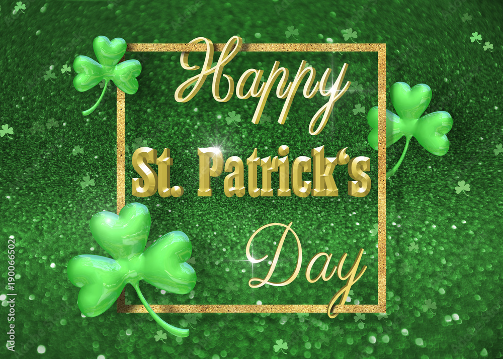 Elegant golden glitter glamorous 3d render St. Patrick's Day ...