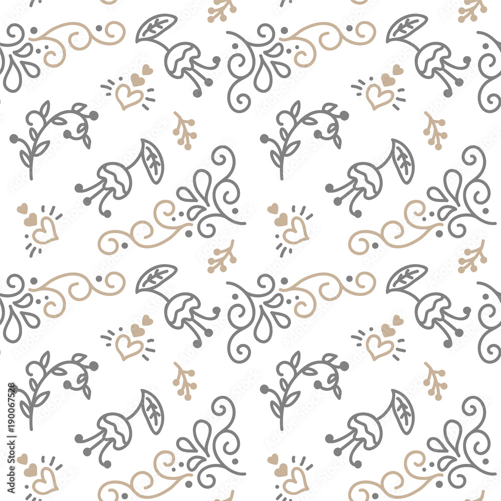 Seamless pattern with hand painted leaves in Scandinavian style on a white background. Vector illustration Valentines Day, wedding, birthday greeting card Seamless pattern with hand painted leaves in Scandinavian style on a white background. Vector illustration Valentines Day, wedding, birthday greeting card
